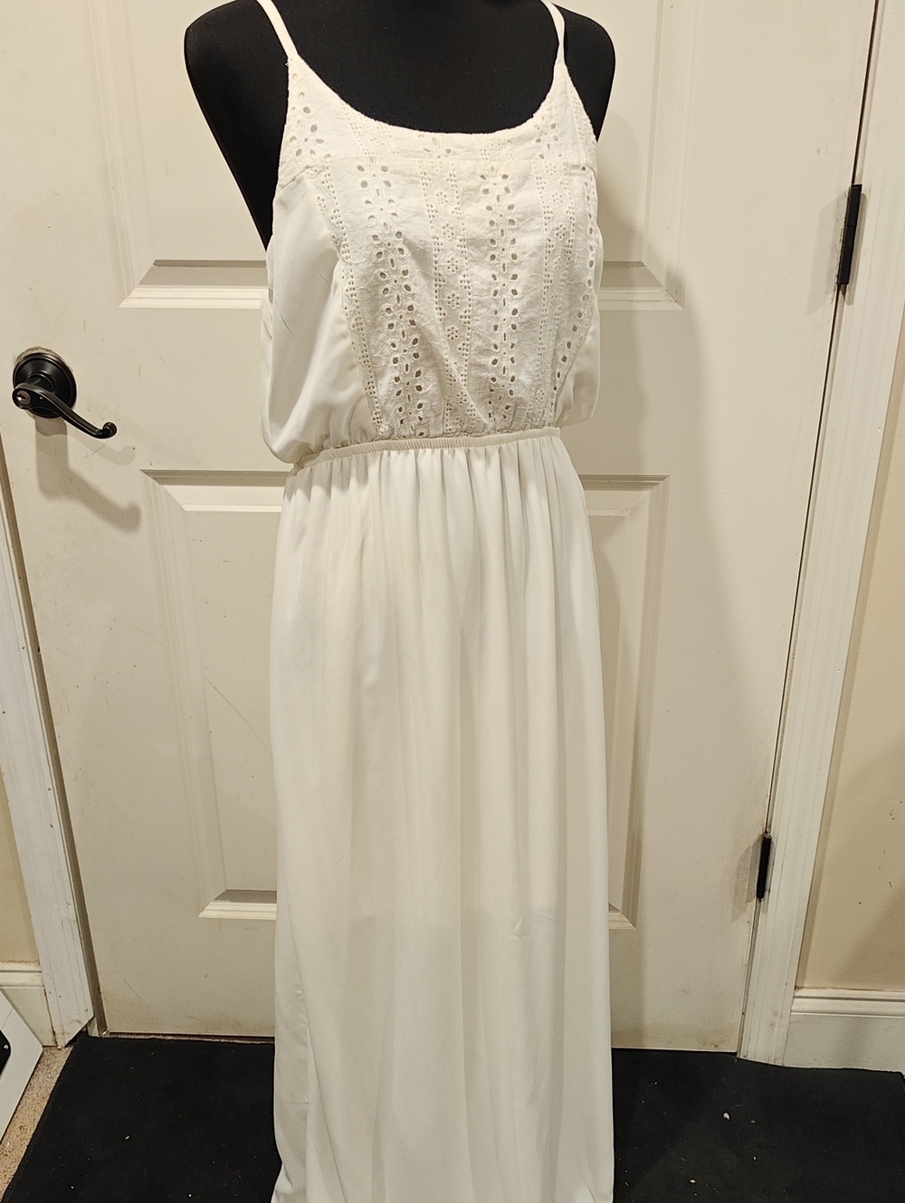 No Boundaries White Eyelet Spaghetti Strap Maxi Dress